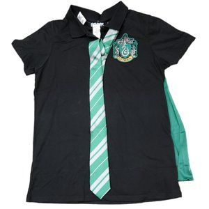 NEW Harry Potter Juniors Slytherin Caped Polo Shirt with Tie Collared Neck 2XL